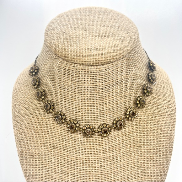LIZ PALACIOS SF TOPAZ COLOR FLOWER CRYSTALS COLLAR NECKLACE FLORAL DAINTY - Picture 1 of 17